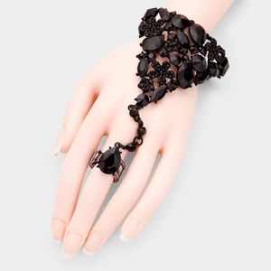 Black Flower Slave Rhinestones Bracelet & Ring